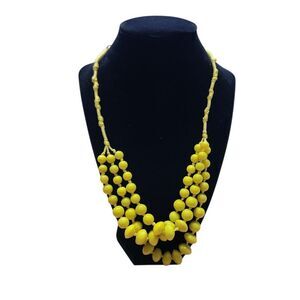 Yellow Glass Beaded Multistrand Necklace 22" Adjustable